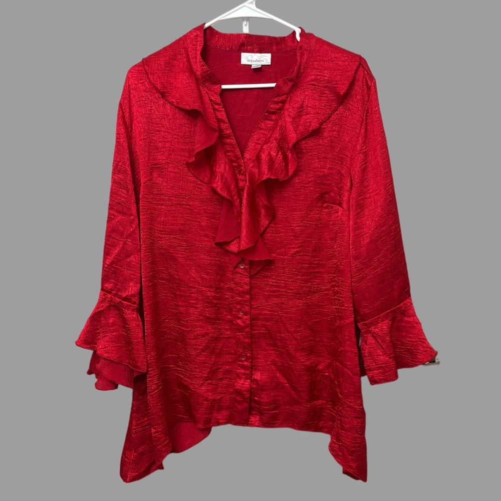 Dressbarn Vibrant Red Ruffled Blouse